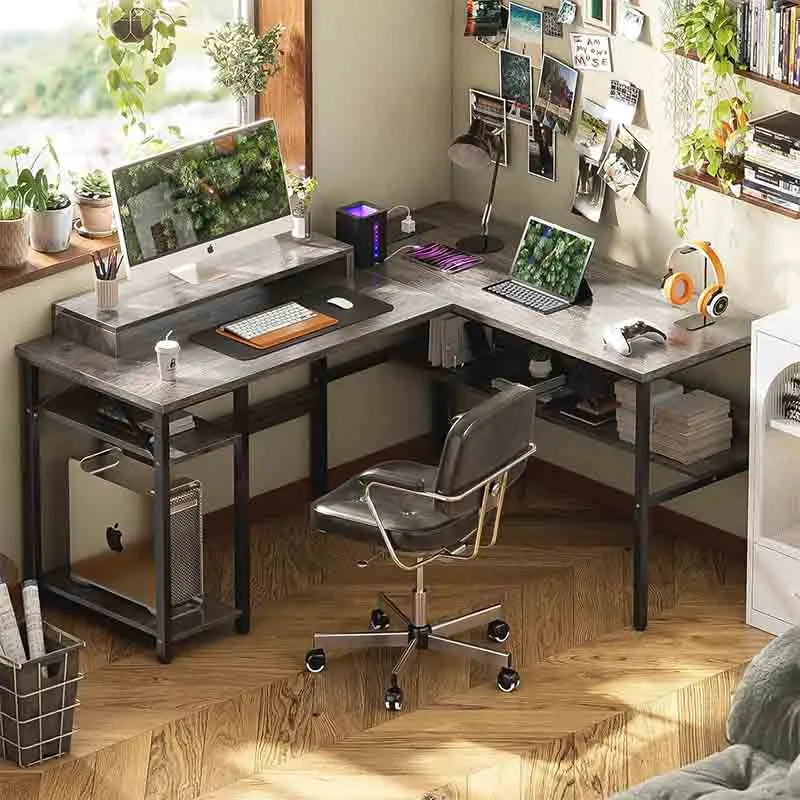 Yoobure Sturdy Computer Desk with Ergonomic Monitor Stand, Black Oak