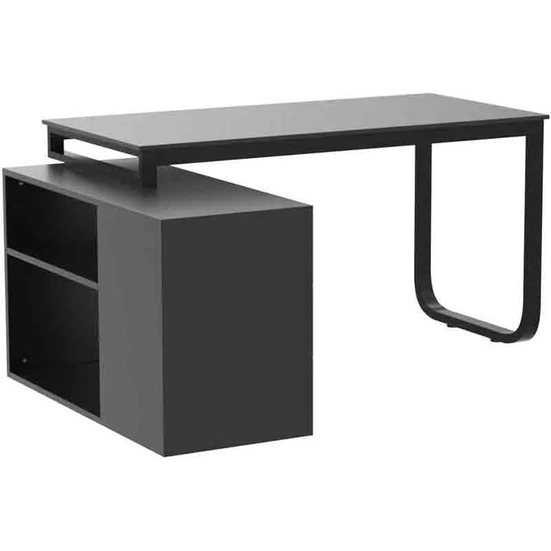 55 Inch L-Shaped Study Table with Storage Cabinet, Black