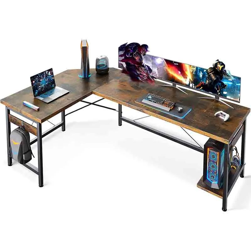 66" L Shaped Larger Gaming Desk, Berry Brown