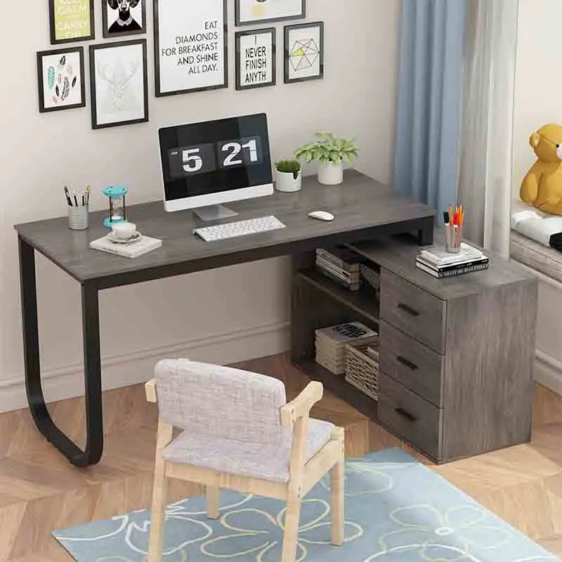 Yoobure 55 Inch L-Shaped Table with Storage Cabinet, Dark Grey &amp; Black