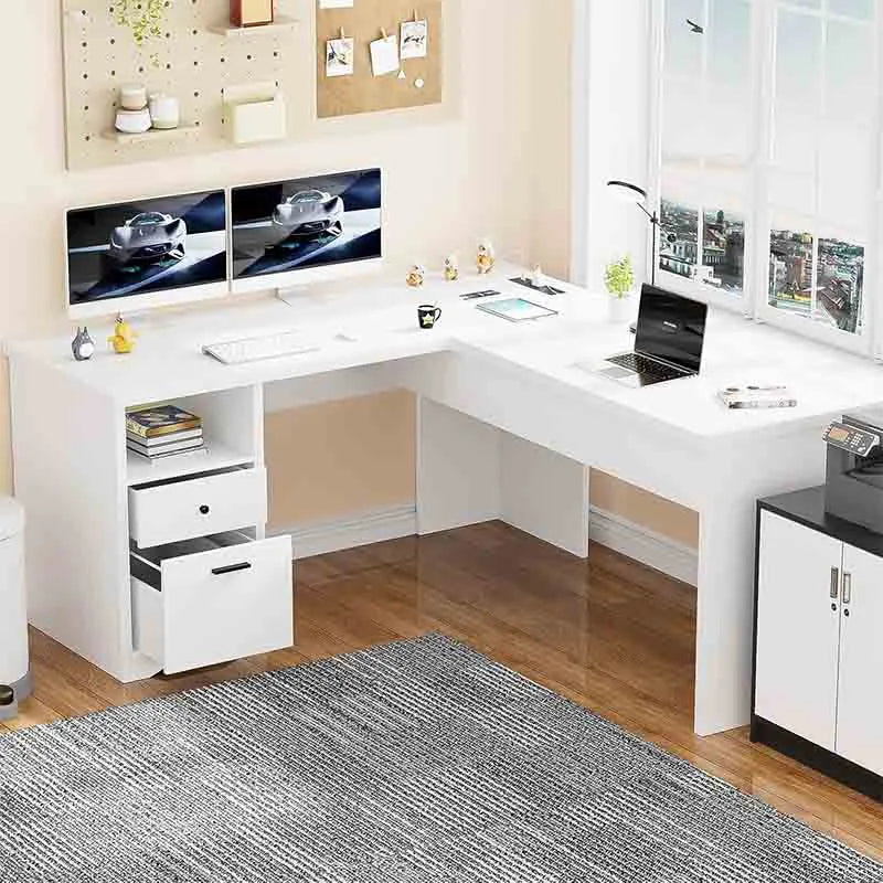 Yoobure L Shaped Lift Top Office Desk, White