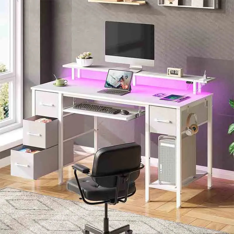 Yoobure 65" Computer Desk with Power Outlets &amp; LED Lights