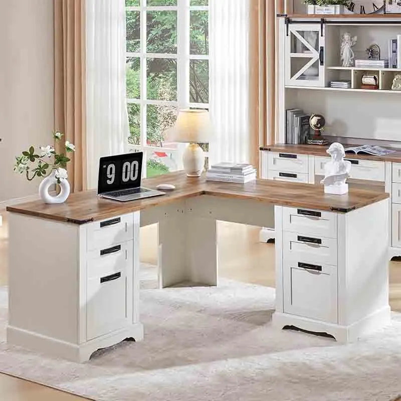 Yoobure 60" L Shaped Executive Desk with Drawers, White
