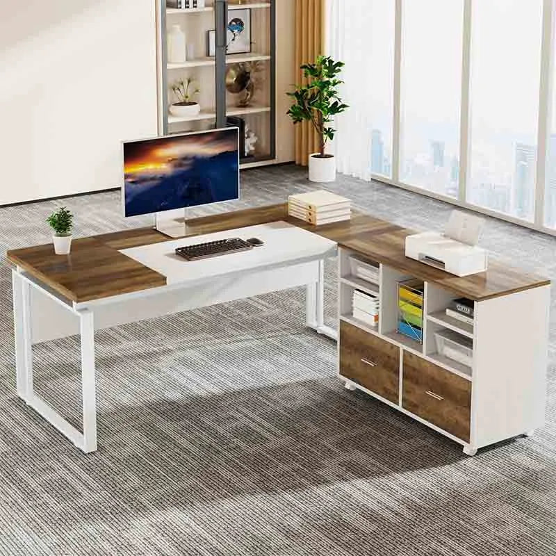 Yoobure 63" Office Desk with Storage Drawers, Oak&amp;White