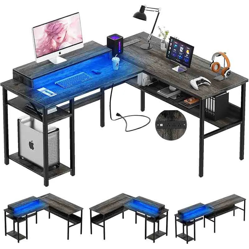 Sturdy Computer Desk with Ergonomic Monitor Stand, Black Oak