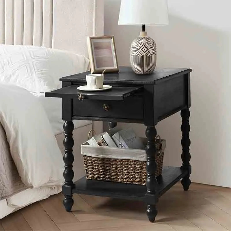 Yoobure End Table with Outlets Solid Wood Nightstand