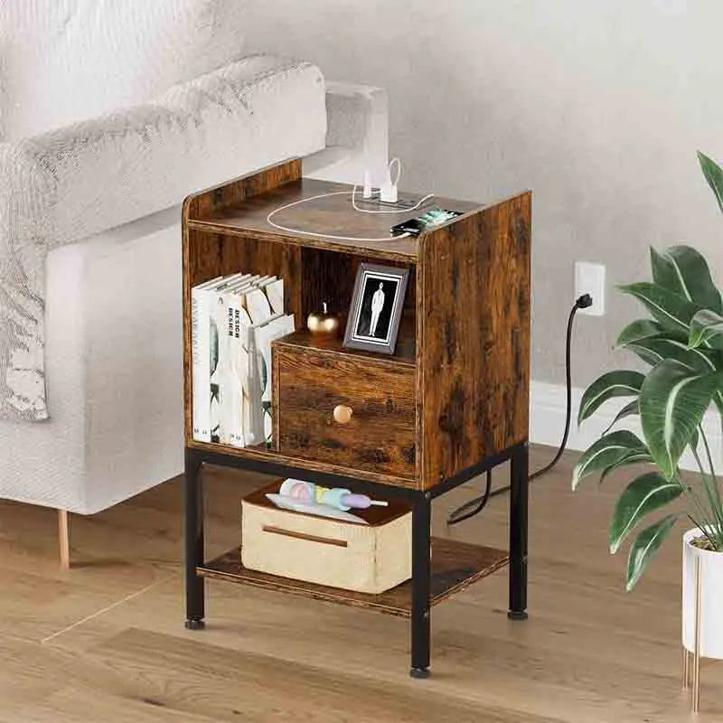 Yoobure Nightstand with Charging Station and Storage Drawer