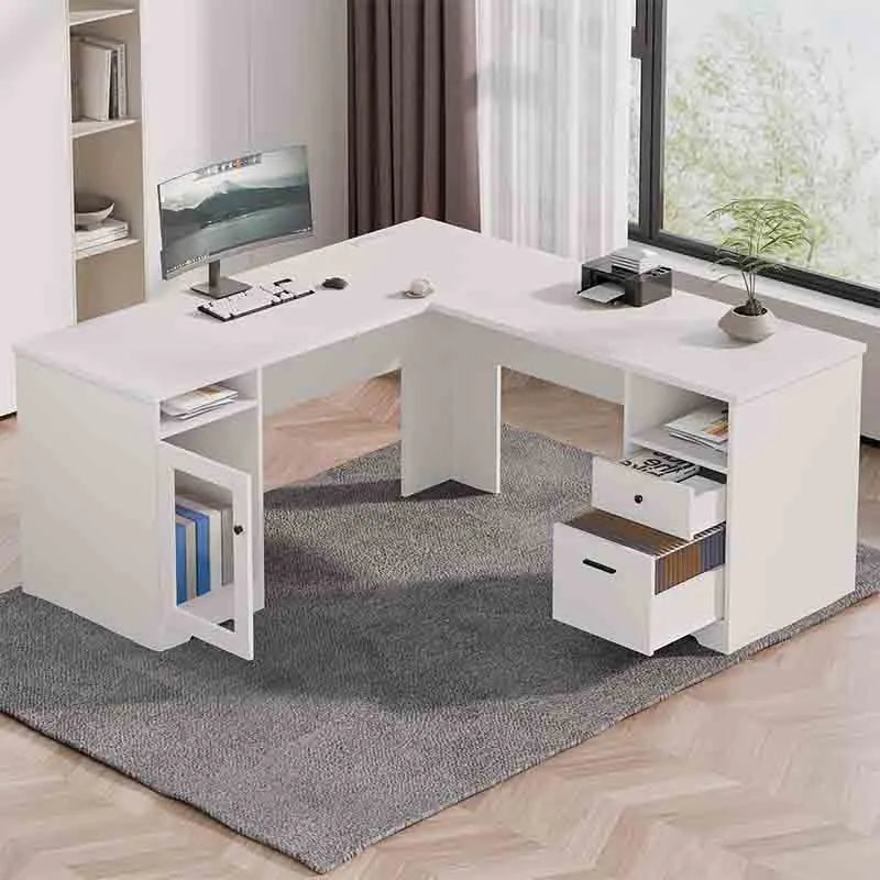 Yoobure 60" L Shaped Desk with File Cabinet, White