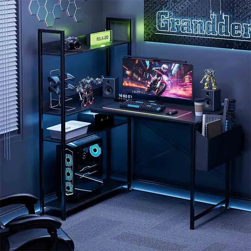 Yoobure 40 Inch L Shaped Desk with Reversible Storage Shelves, Black