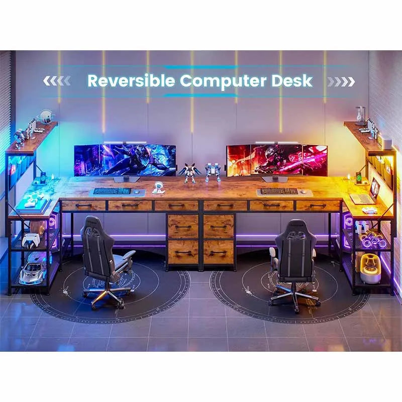 Yoobure 47.2” Gaming Desk with LED Lights, Rustic Brown