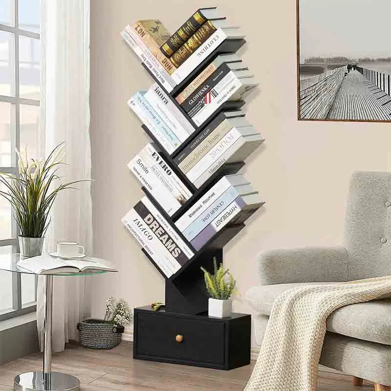 Yoobure 8 Tier Tree Bookshelf with Drawer Wood Bookcase
