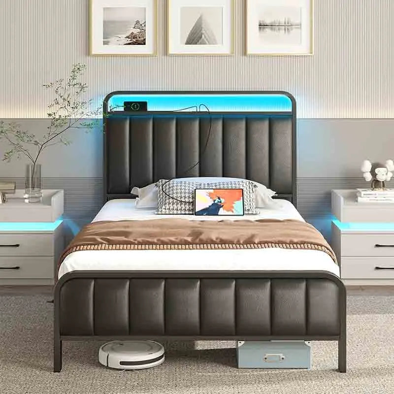 Yoobure Twin Size Bed Frame with LED Light and Outlets