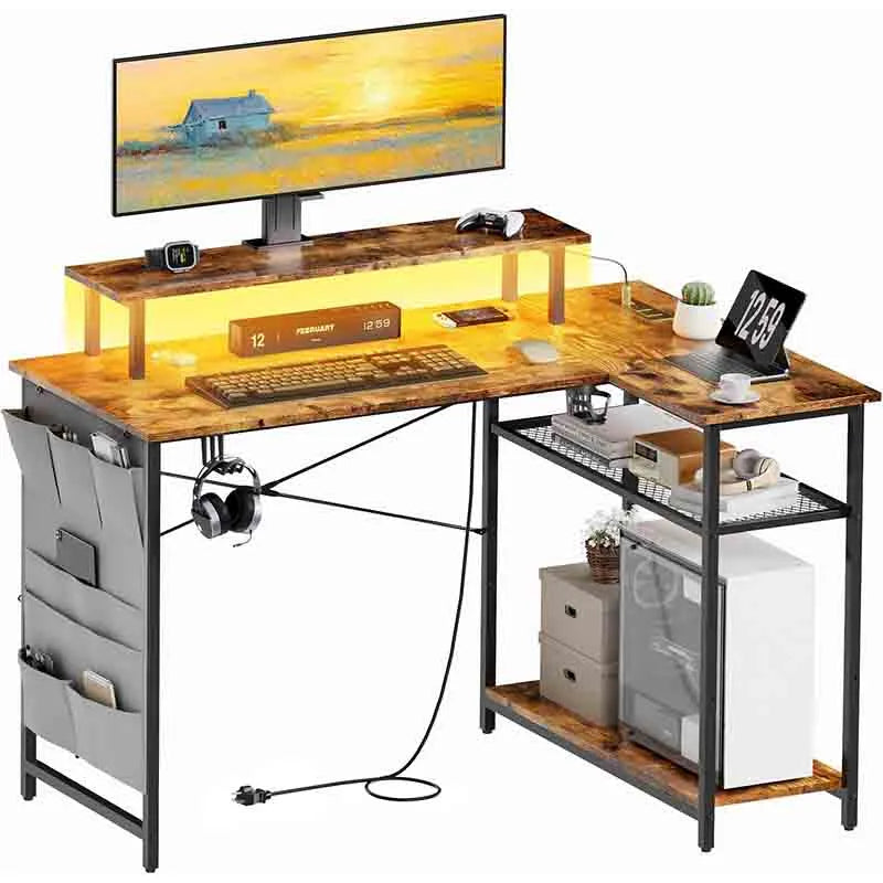 43 Inch Computer Desk with Monitor Stand, Rustic Brown