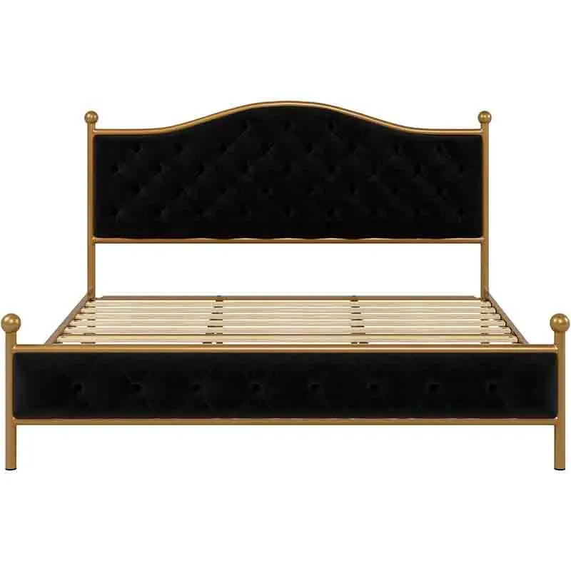 Bed Frame with Elegant Button Tufted Curved Headboard