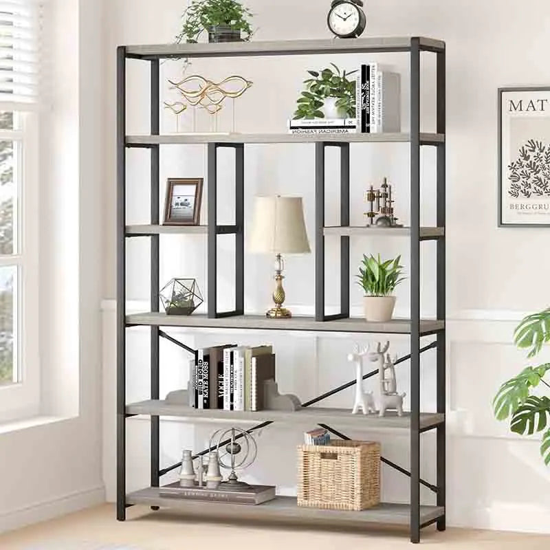 Yoobure Industrial 6 Tier Bookshelf, Large Rustic Bookcase