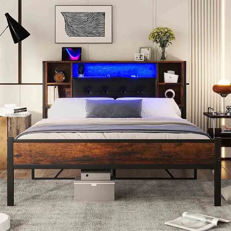 Yoobure Full Size Bed Frame with Led Lightstation