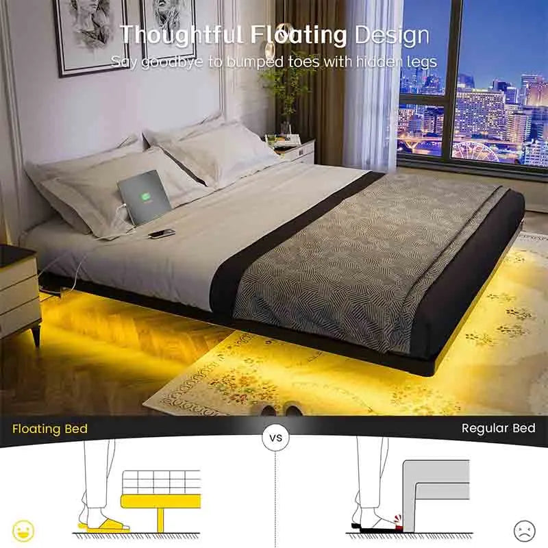Yoobure Floating Bed Frame with LED Light and Charging Station