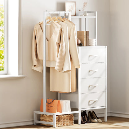 Yoob Small Dresser with Hanging Rack - Small Closet with 4 Fabric Storage Drawers, Chest of Drawer for Bedroom Entryway Dorm