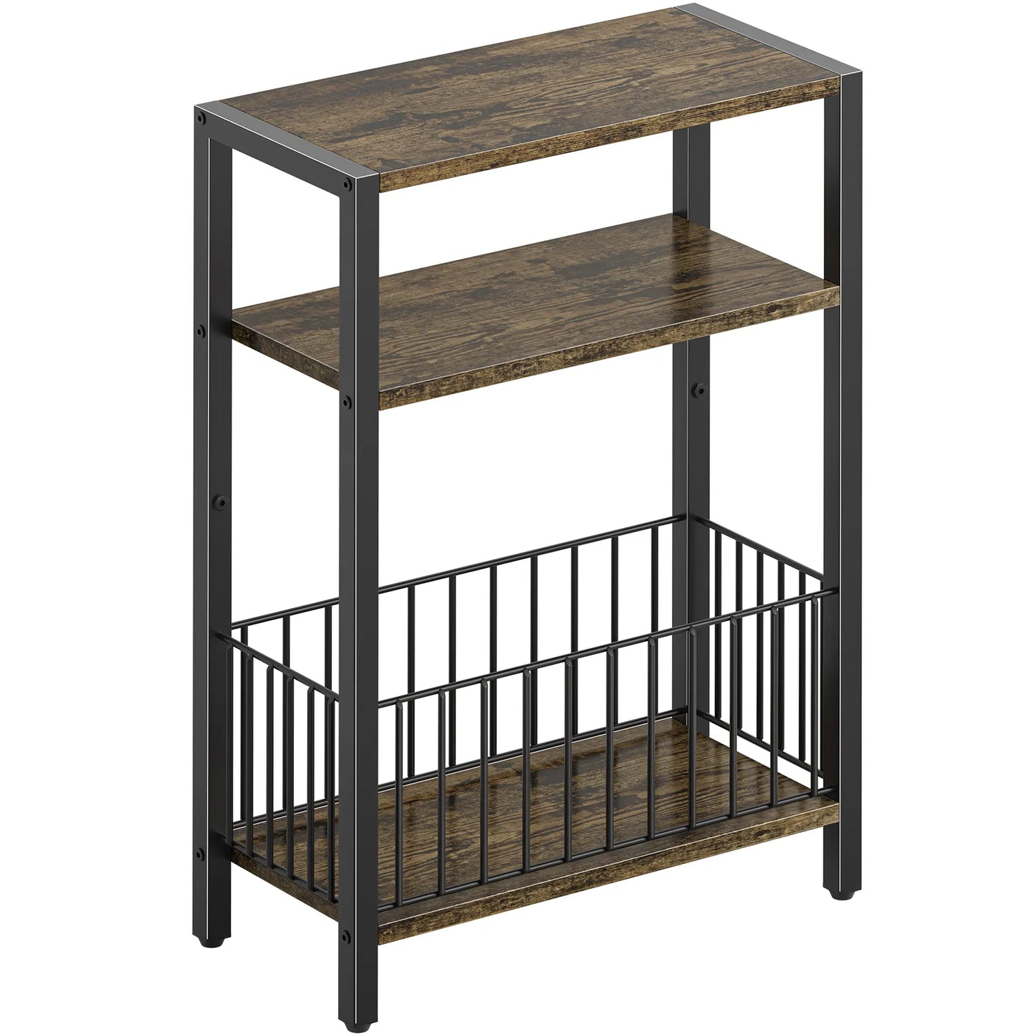 Yoob Narrow Side Table with Storage Basket, Small End Table for Small Spaces, Skinny End Tables Living Room Bedroom Office, 3 Tier Slim Nightstand