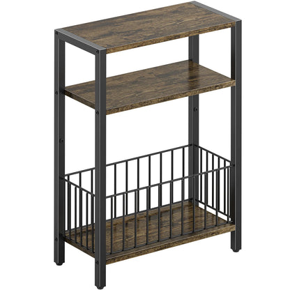Yoob Narrow Side Table with Storage Basket, Small End Table for Small Spaces, Skinny End Tables Living Room Bedroom Office, 3 Tier Slim Nightstand