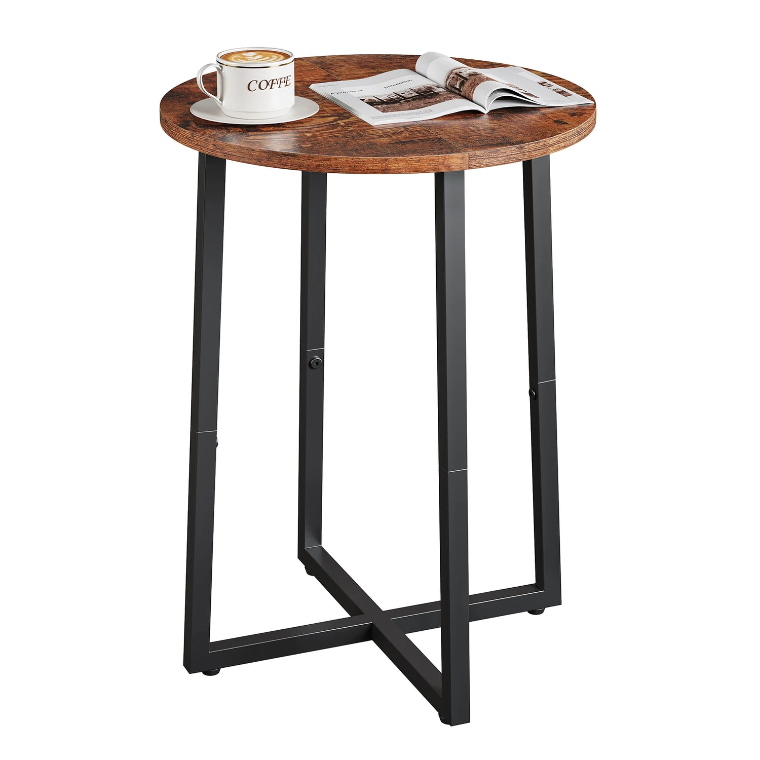 Round Side Table for Small Spaces, Small Table with Metal Legs,Accent End Tables for Living Room Bedroom,Reddish Brown