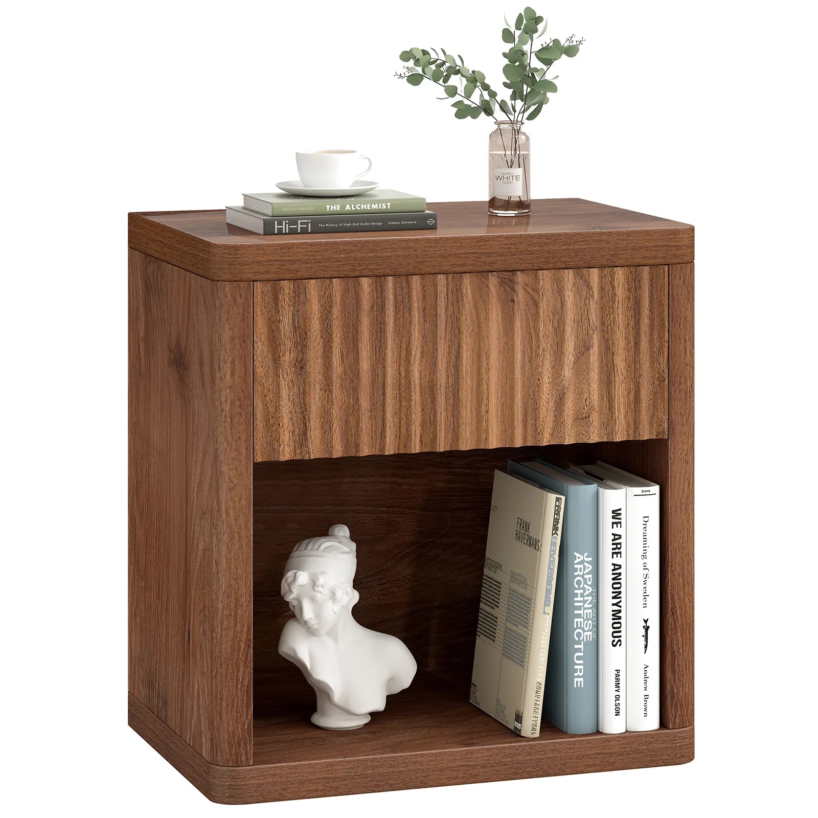 CURLA Fluted Nightstand with Drawer and Storage