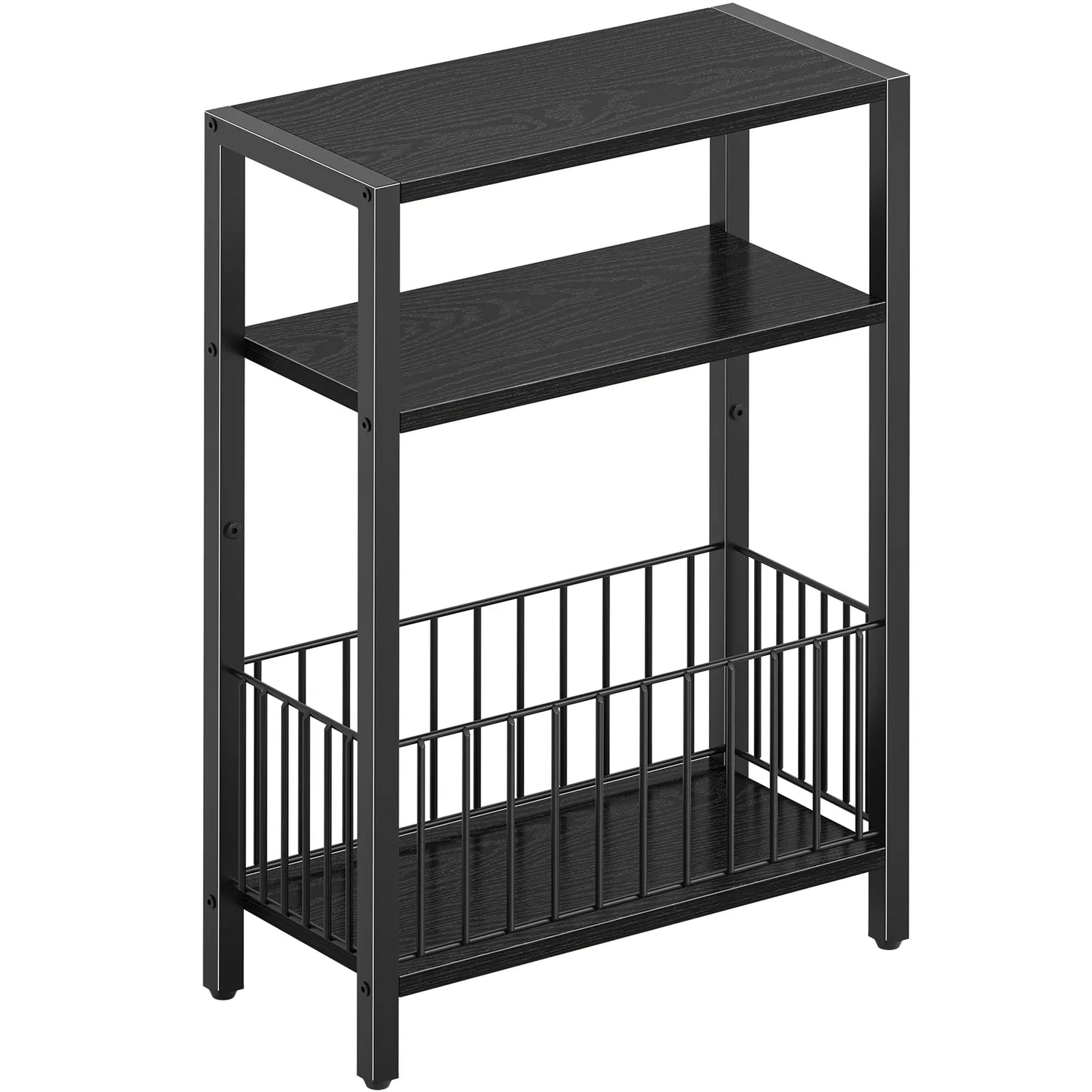 Yoob Narrow Side Table with Storage Basket, Small End Table for Small Spaces, Skinny End Tables Living Room Bedroom Office, 3 Tier Slim Nightstand
