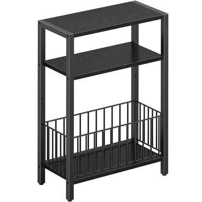 Yoob Narrow Side Table with Storage Basket, Small End Table for Small Spaces, Skinny End Tables Living Room Bedroom Office, 3 Tier Slim Nightstand