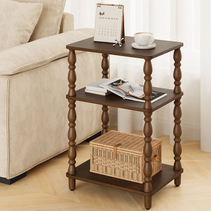 Maliowa Small Side Table with 3-Tier Shelf, Narrow Wood End Table for Small Spaces, Living Room Bedroom