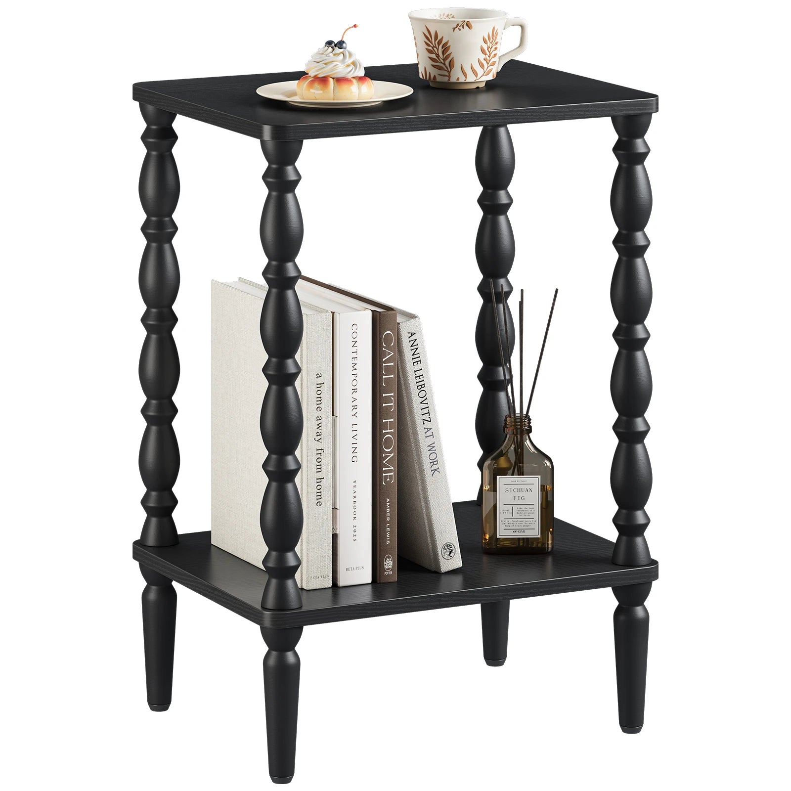 Maliowa 2-Tier Side Table, Small End Table for Living Room Bedroom with Storage Shelf, Vintage Accent Table Nightstand with Spindle Legs
