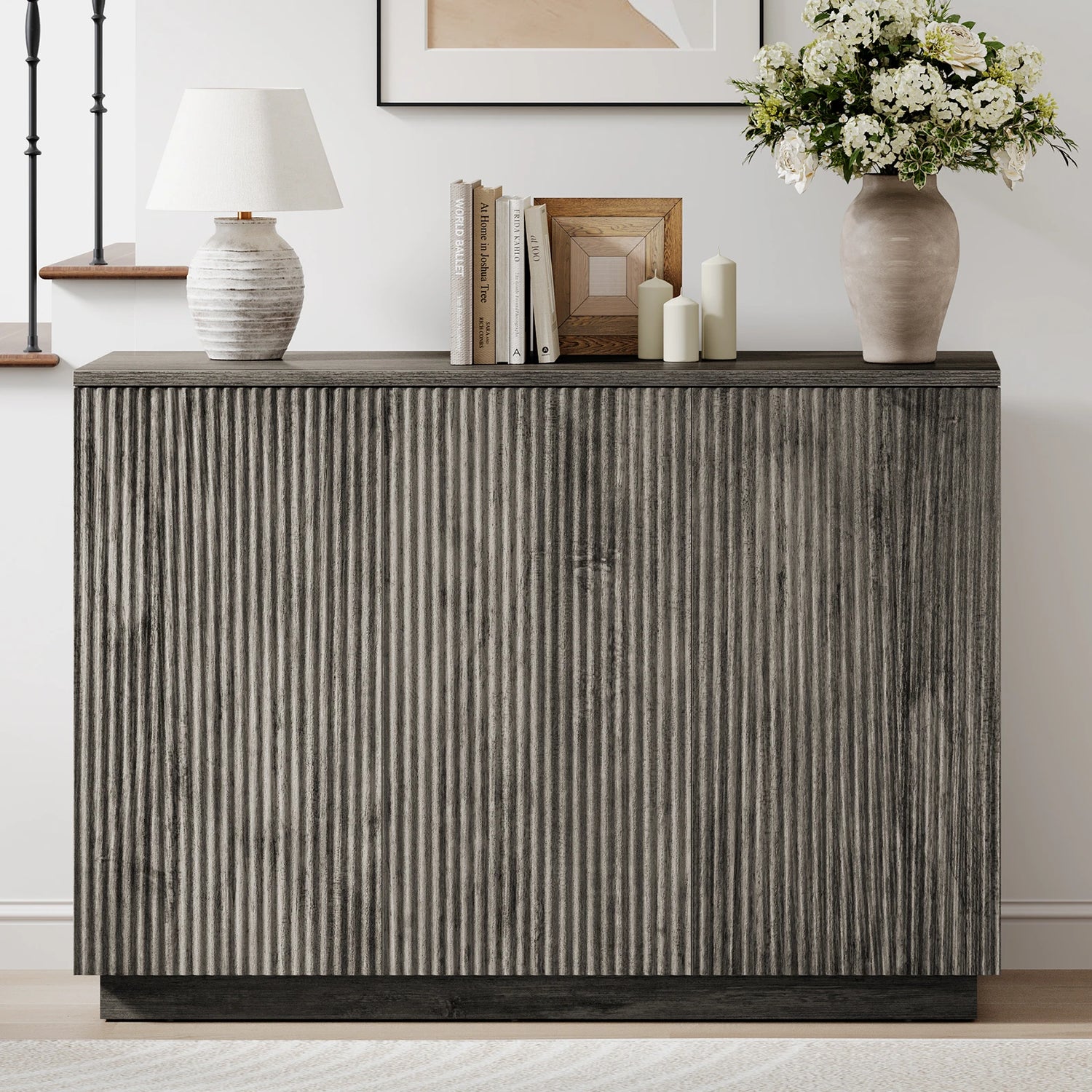 CURLA Sideboard Buffet Cabinet with Storage, 47" Fluted Coffee Bar Cabinet with Adjustable Shelves, Accent Sideboard Cabinet for Living Room Kitchen
