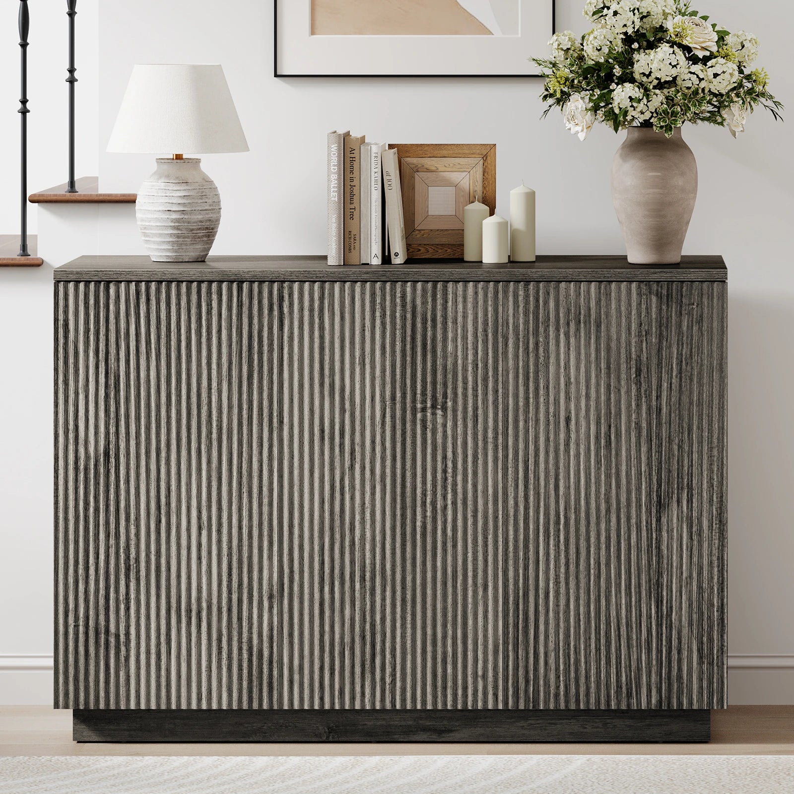 CURLA Sideboard Buffet Cabinet with Storage, 47" Fluted Coffee Bar Cabinet with Adjustable Shelves, Accent Sideboard Cabinet for Living Room Kitchen