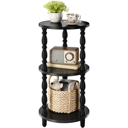 Maliowa 3-Tier Side Table, Small Round End Table for Living Room Bedroom, Accent Table Narrow Nightstand with Storage Shelf