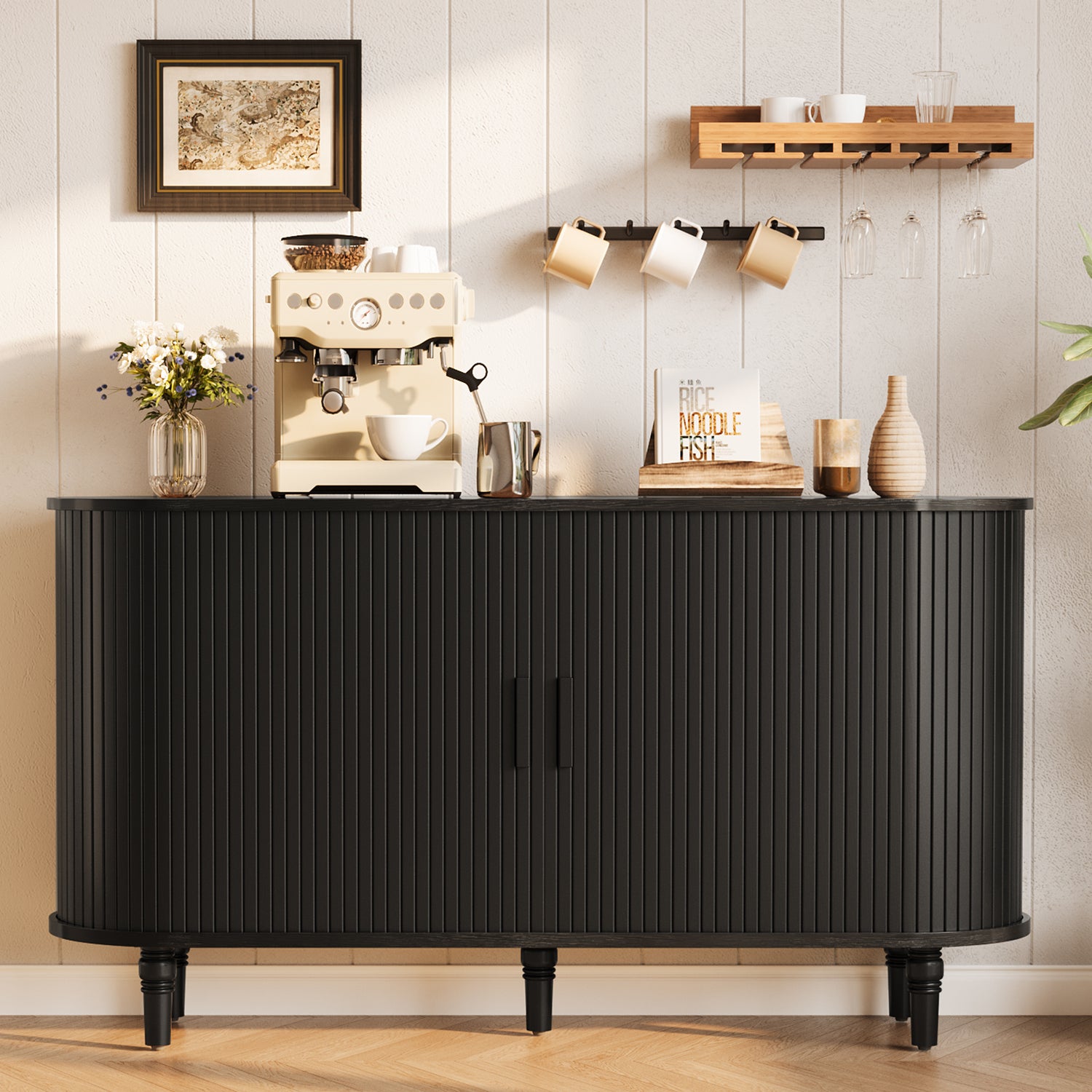 CURLA Sideboard Buffet Cabinet with Silding Doors, Accent 55" Storage Cabinet with Adjutable Shelf for Kitchen, Living Room