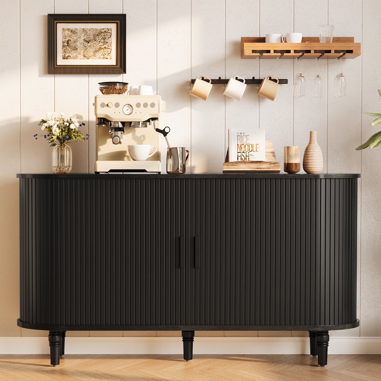 CURLA Sideboard Buffet Cabinet with Silding Doors, Accent 55" Storage Cabinet with Adjutable Shelf for Kitchen, Living Room