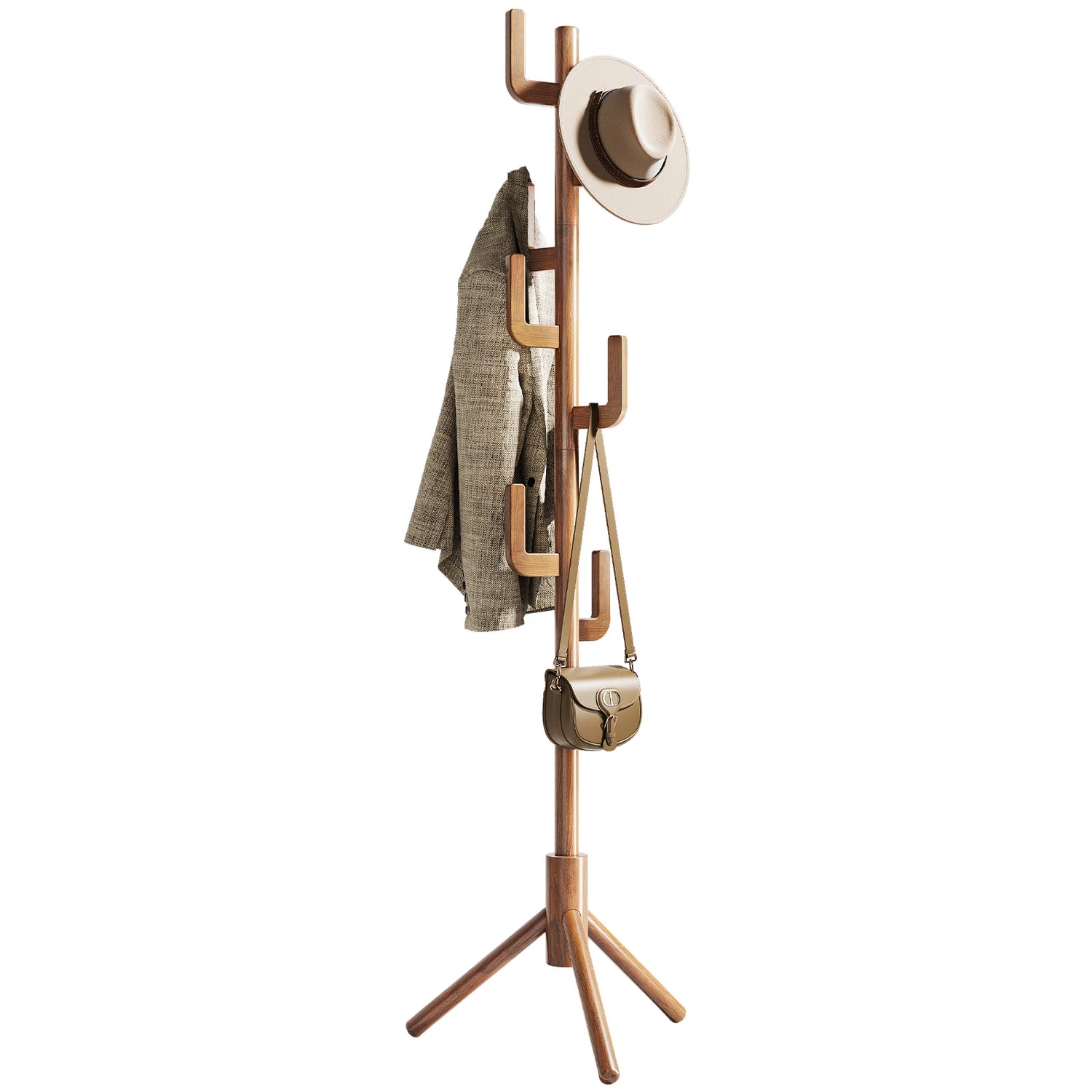 Maliowa Solid Wood Coat Rack Freestanding, Cactus Coat Tree with 8 Hooks for Jacket, Hat, Clothes, Coat Hanger Stand for Hall, Entryway, Bedroom