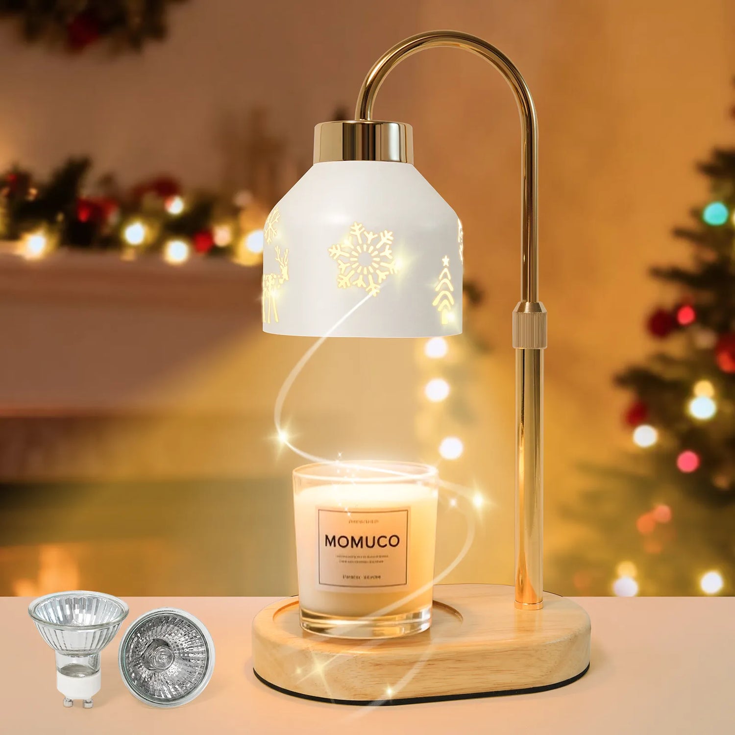 Christmas Candle Warmer Lamp with Timer, Adjustable Height Dimmable Candle Lamp Warmer - Gifts for Home Decor，Christmas White