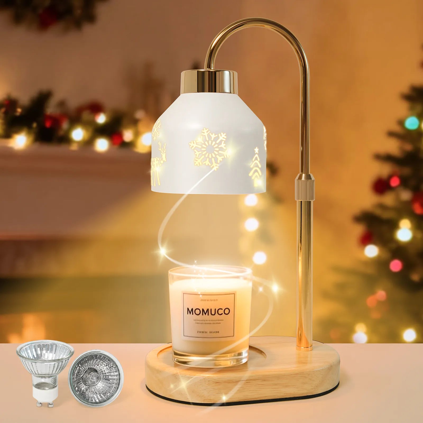 Christmas Candle Warmer Lamp with Timer, Adjustable Height Dimmable Candle Lamp Warmer - Gifts for Home Decor，Christmas White