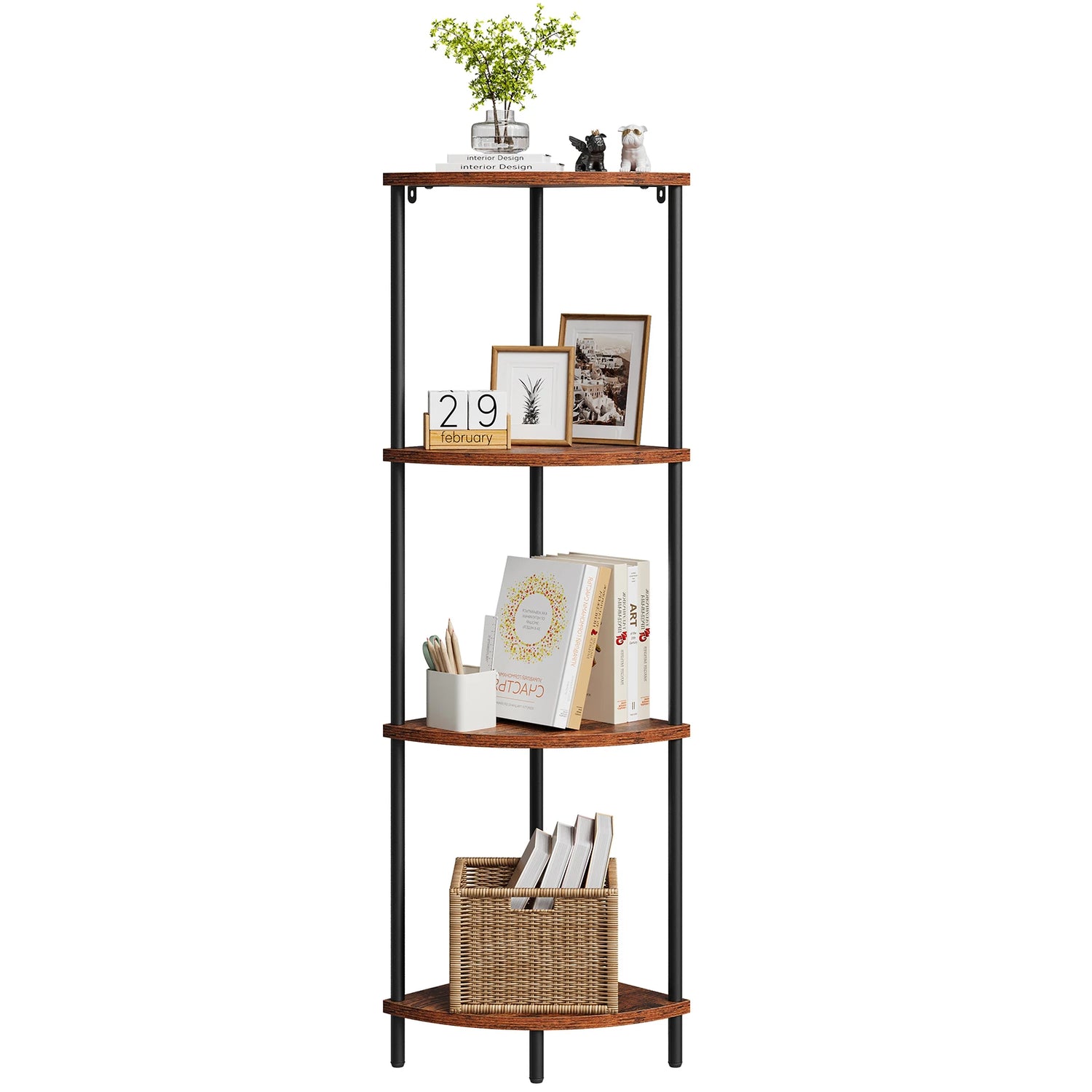 4-Tier Corner Shelf Stand, 50" Tall Corner Bookshelf Display Shelf for Bedroom, Bathroom, Living Room, Berry Brown