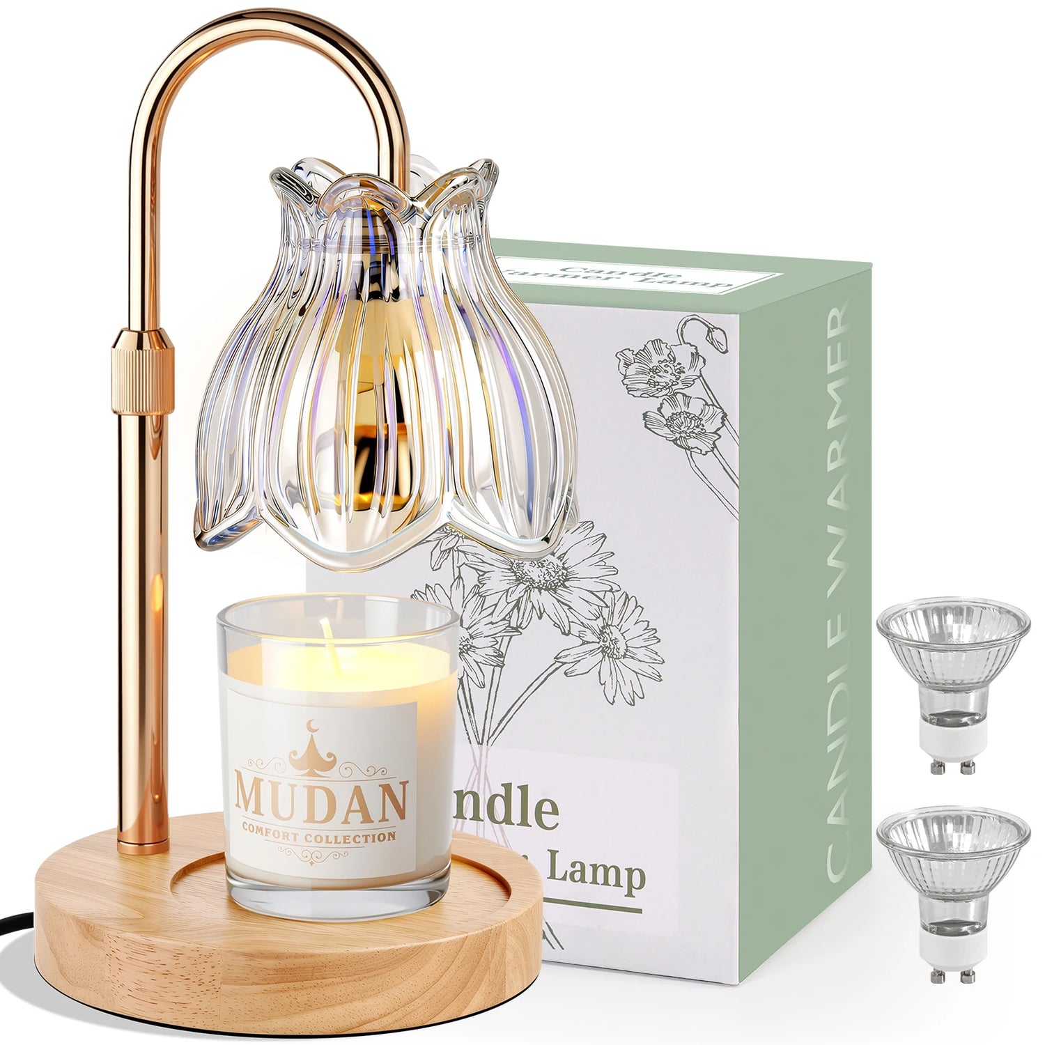 Maliowa Candle Warmer Lamp with Timer &amp; Dimmer - Adjustable Height Electric Candle Warmer, Gift for Women, Birthdays &amp; Housewarmings