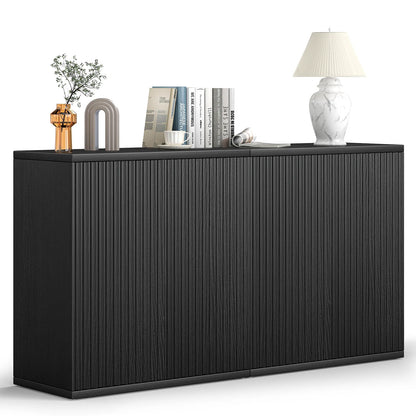 CURLA Set of 2 Fluted Sideboard Buffet Cabinet with Storage, Wood Sideboard Cabinet with Doors, Small Credenza Accent Cabinet for Kitchen, Dining Room