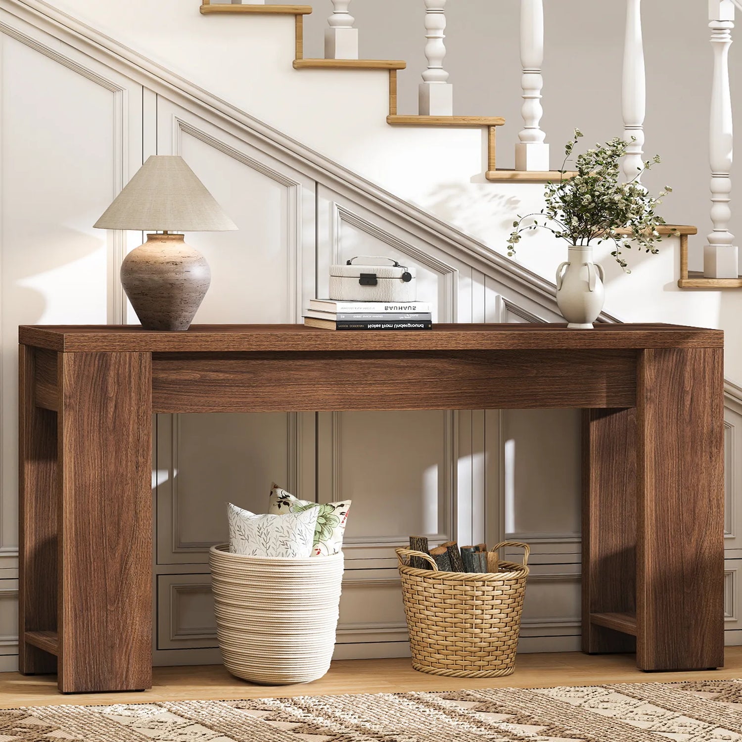 71" Long Console Table, Wood Farmhouse Entryway Table for Living Room,Narrow Sofa Table for Front Door,Entry, Hallway,Brown