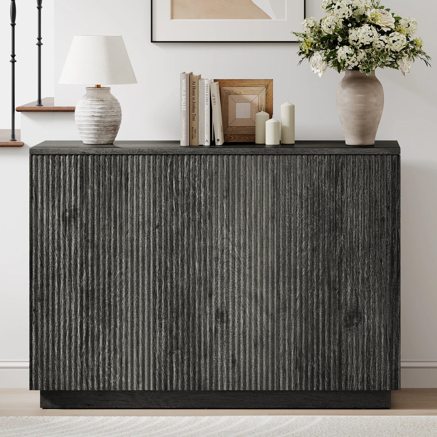 CURLA Sideboard Buffet Cabinet with Storage, 47" Fluted Coffee Bar Cabinet with Adjustable Shelves, Accent Sideboard Cabinet for Living Room Kitchen