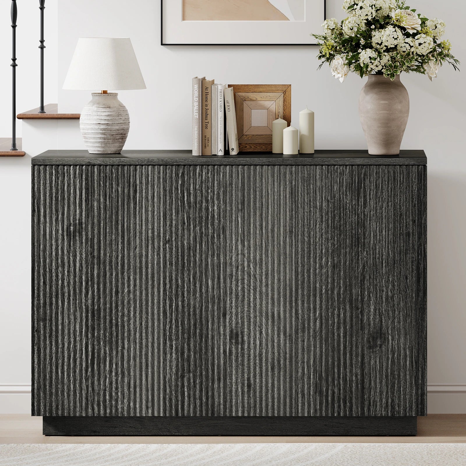 CURLA Sideboard Buffet Cabinet with Storage, 47" Fluted Coffee Bar Cabinet with Adjustable Shelves, Accent Sideboard Cabinet for Living Room Kitchen
