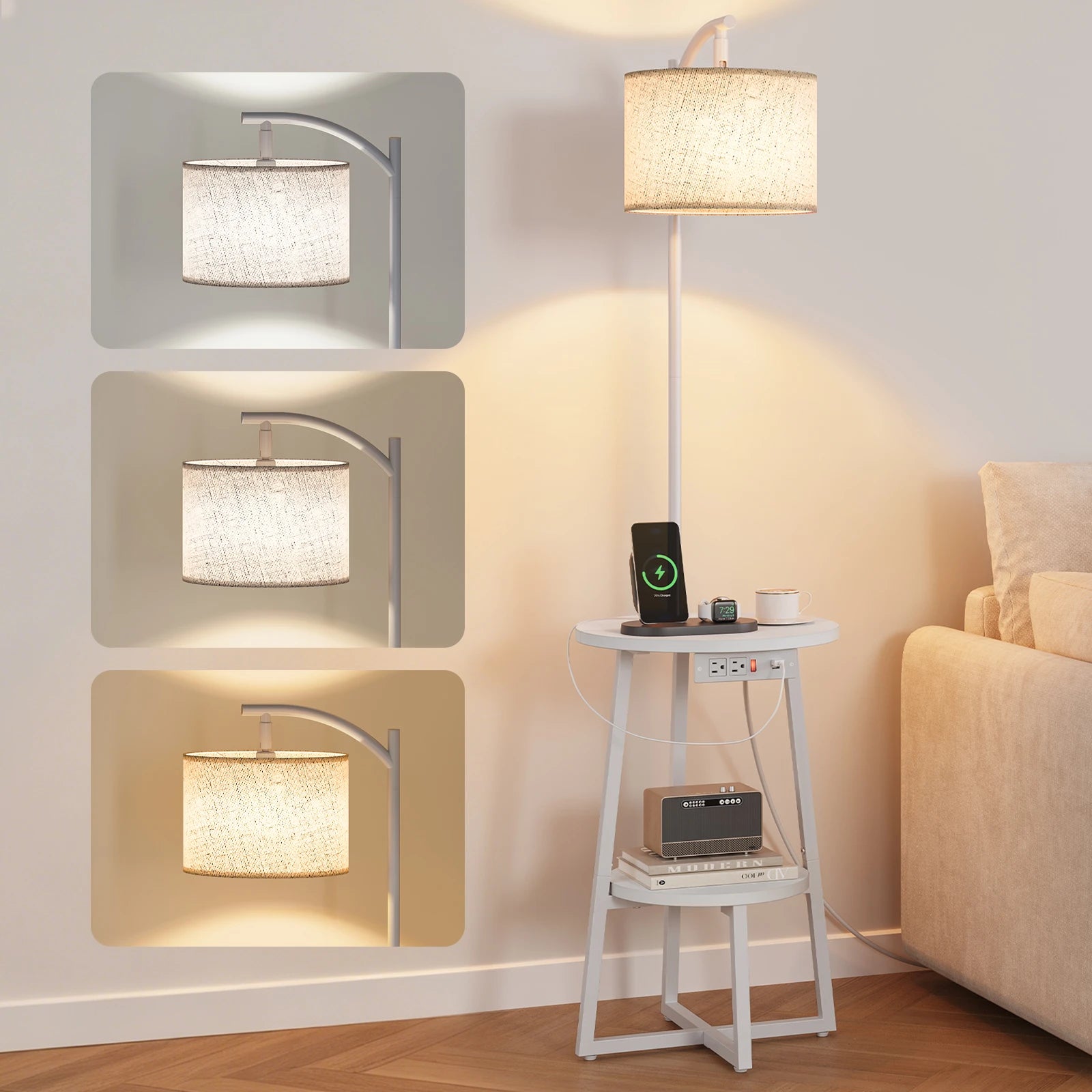 Maliowa Floor Lamp with Table, Attached End Table with Dimmable Lamp &amp; Charging Station, Side Table Lamps for Living Room Bedroom