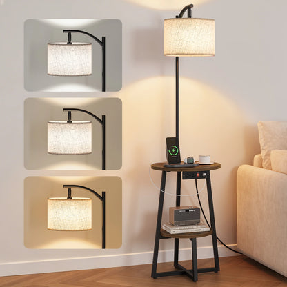 Maliowa Floor Lamp with Table, Attached End Table with Dimmable Lamp &amp; Charging Station, Side Table Lamps for Living Room Bedroom