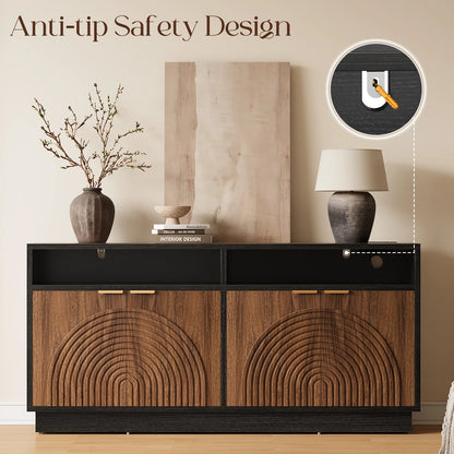 CURLA 58" Fluted TV Stand with Power Outlet, LED TV Stands with Storage &amp; Adjustable Shelf, Entertainment Center  for Living Room, Mid Century