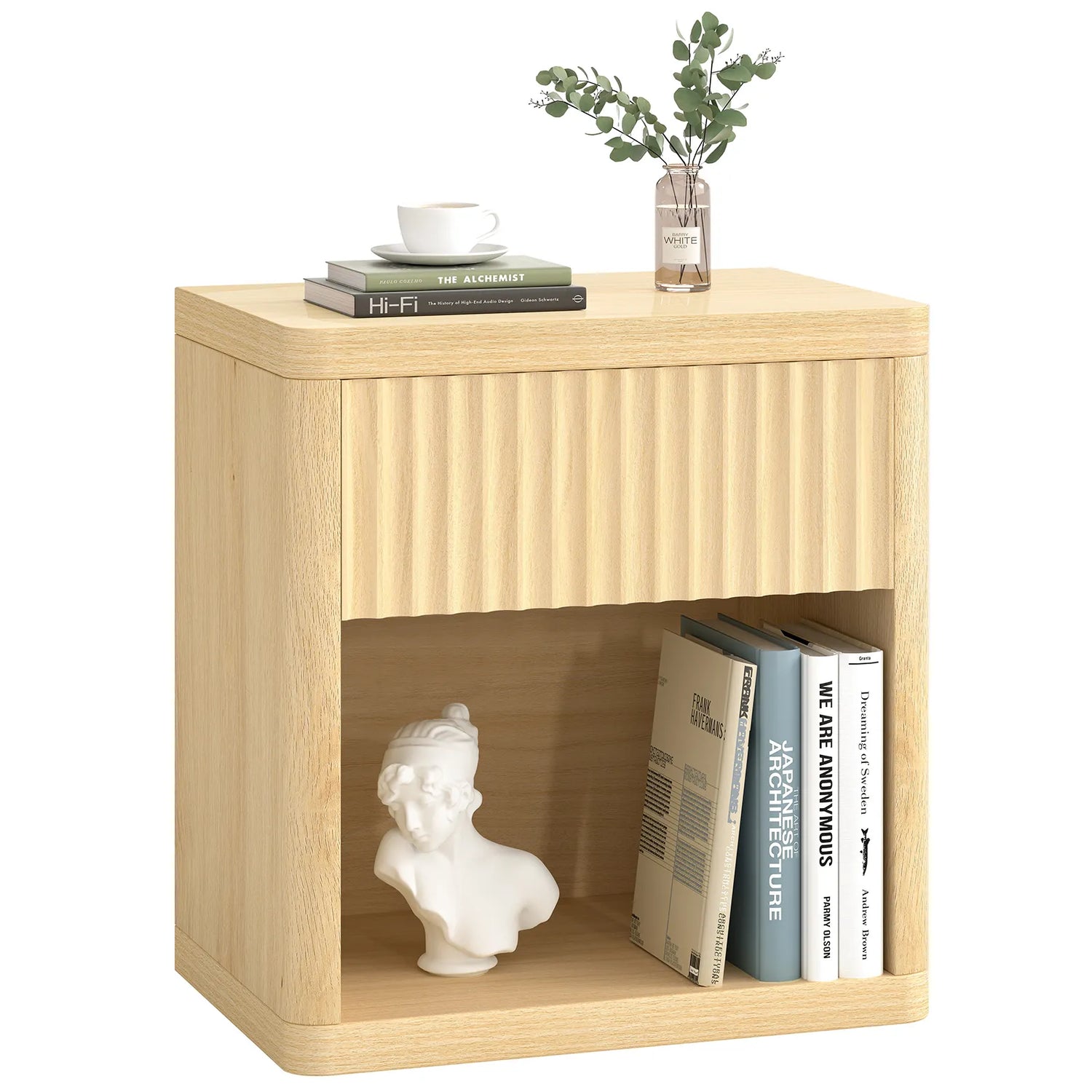 CURLA Fluted Nightstand with Drawer and Storage