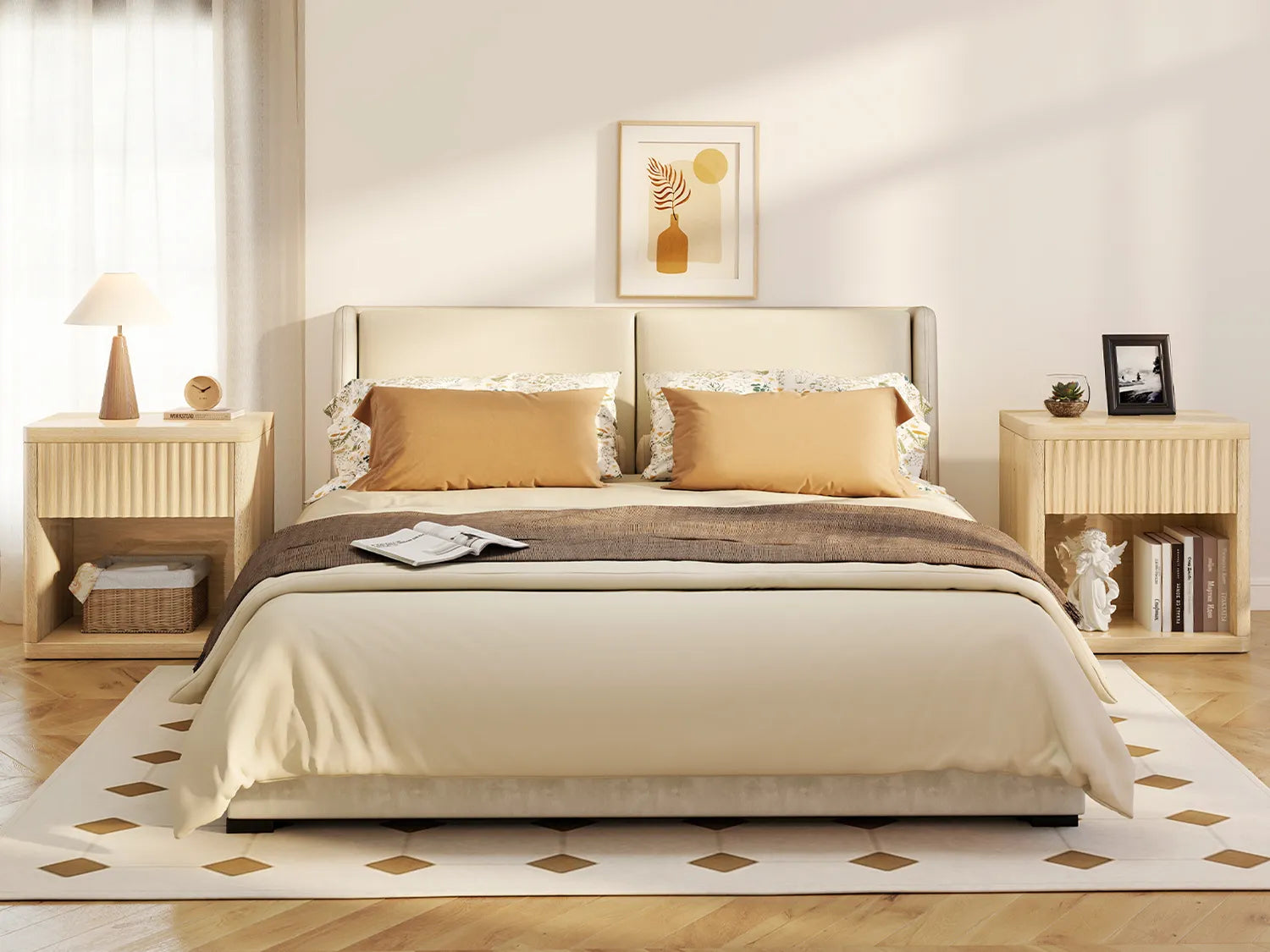 CURLA Fluted Nightstand with Drawer and Storage