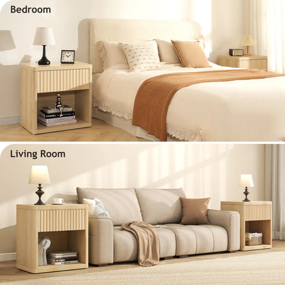 CURLA Fluted Nightstand with Drawer and Storage
